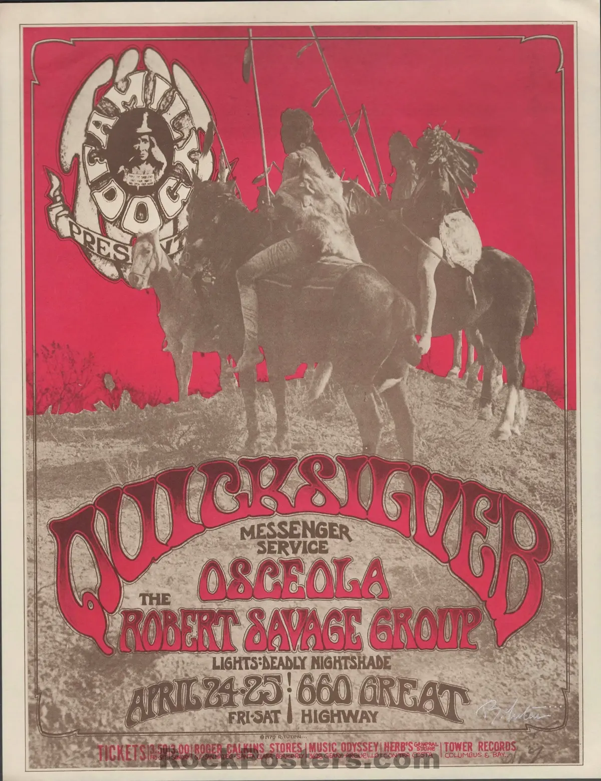 Auction - Family Dog - Quicksilver Messenger - Randy Tuten Signed - 1970 Handbill - Great Highway -  Near Mint 1