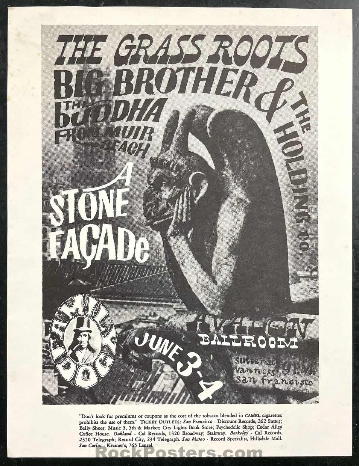 Auction - Fd-11 - Stone Facade - Big Brother - Victor Moscoso - 1966 Handbill - Avalon Ballroom - Near Mint Minus 1
