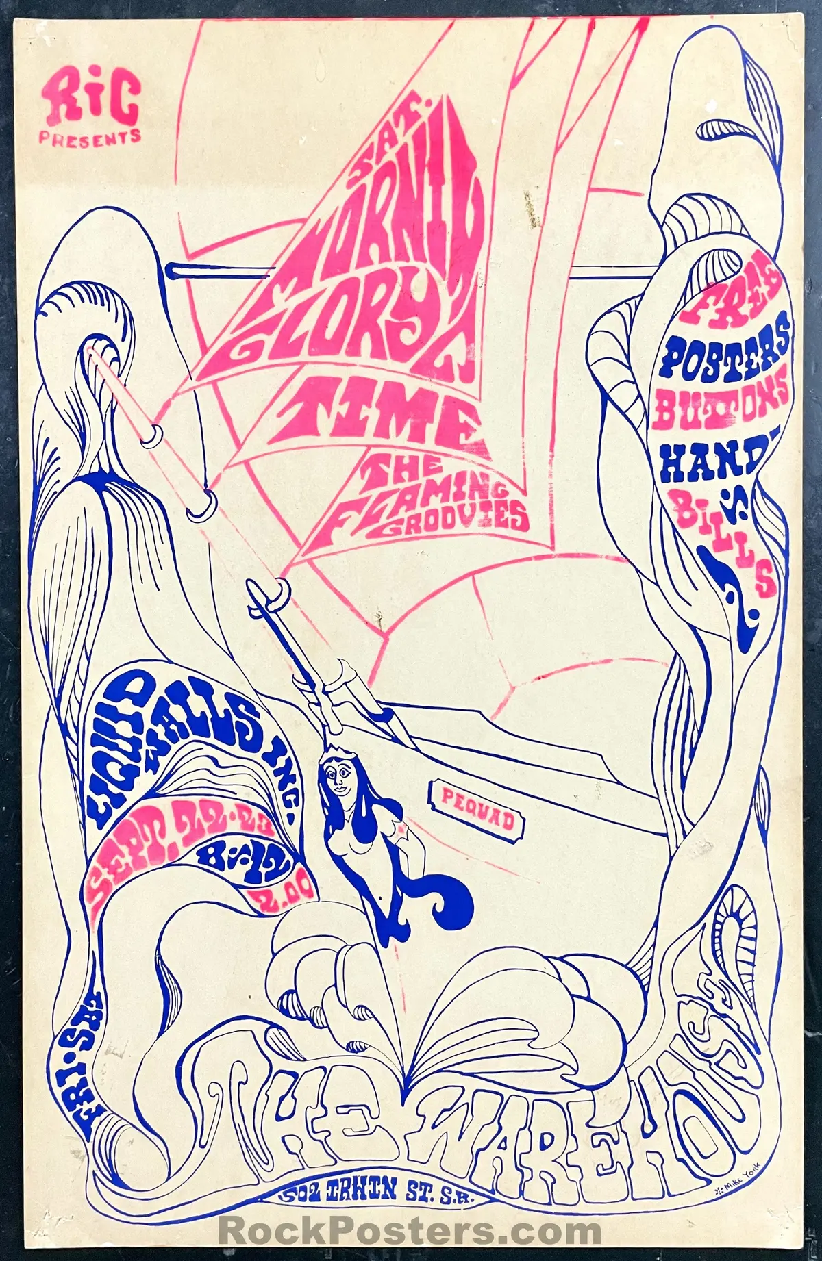 Auction - Flamin' Groovies - 1967 Silk Screened Poster - Warehouse Marin - Excellent 1