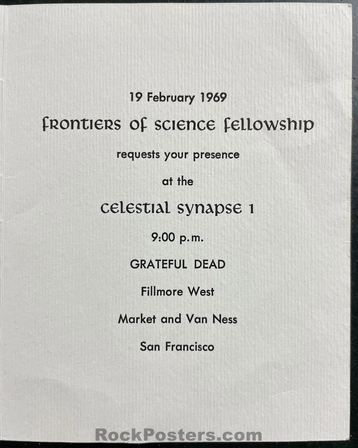 Auction - Grateful Dead - Psychedelic Event - 1969 Two-Sided Invitation - Fillmore West - Excellent 1