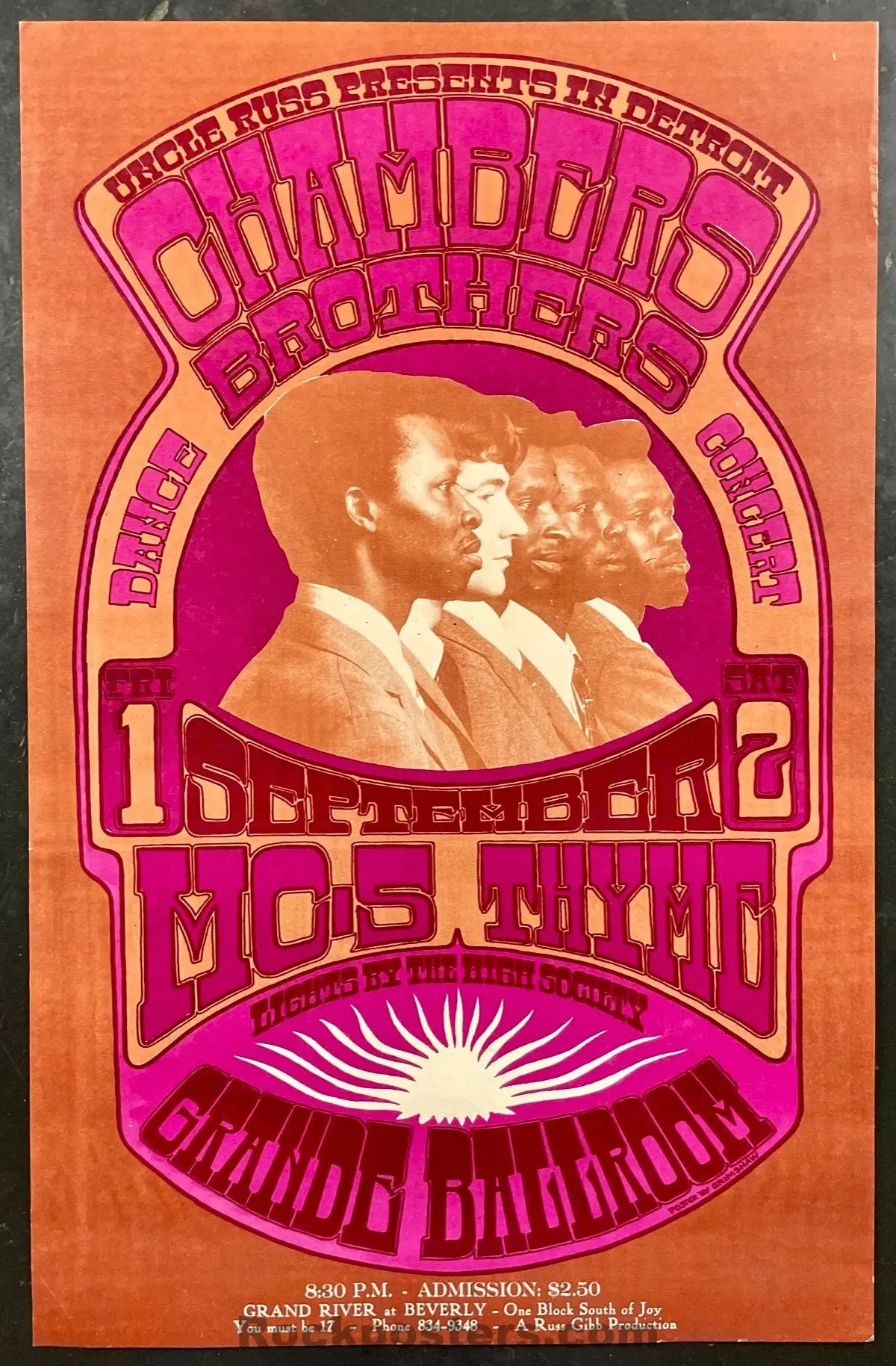 Auction - Aor 3.140 - Chambers Bros./Mc5 - Gary Grimshaw - 1967 Poster - Grande Ballroom - Near Mint Minus 1