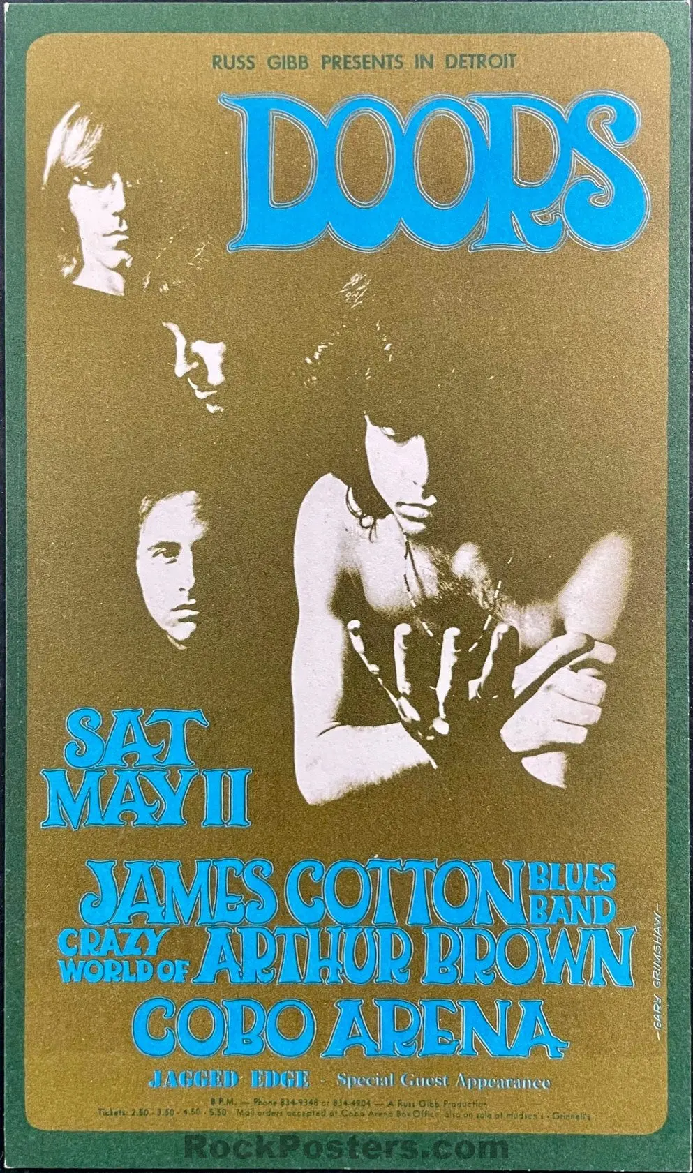 Auction - The Doors - 1968 Handbill - Cobo Arena Detroit  - Near Mint Minus 1