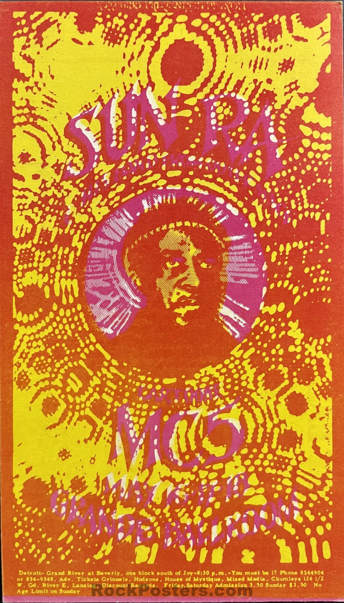 Auction - Led Zeppelin - Mc5 Sun Ra - 1969 Postcard - Grande Ballroom - Near Mint Minus 1