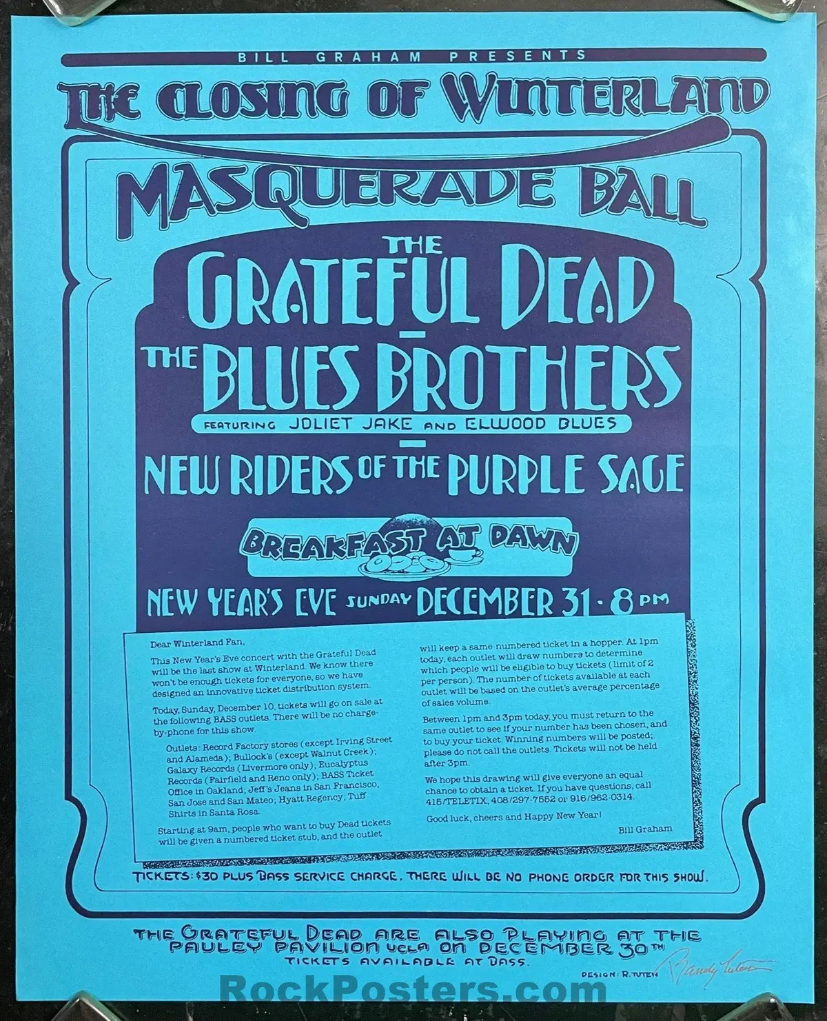 Auction - Grateful Dead Blues Brothers - Randy Tuten Signed - Winterland Closing - New Year's 1978 - Concert Poster - Excellent 1