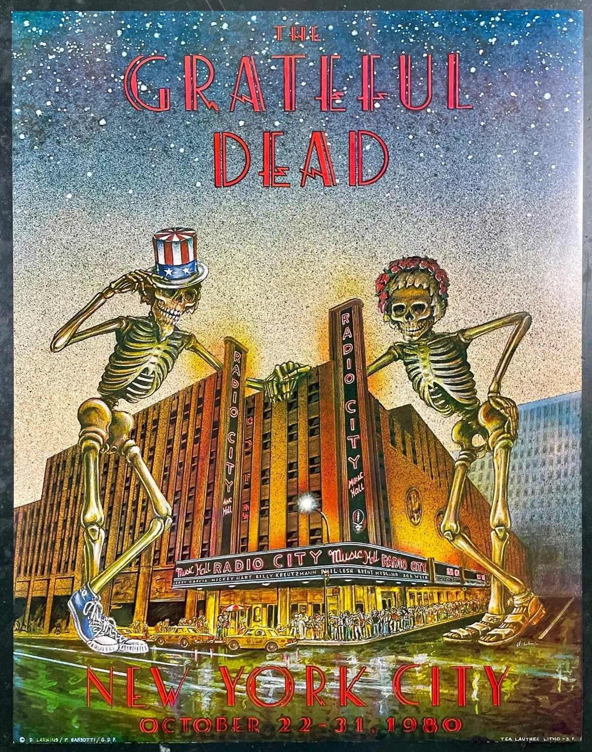 Auction - Grateful Dead - Dennis Larkins - 1980 Reprint Poster  - Radio City New York - Near Mint 1
