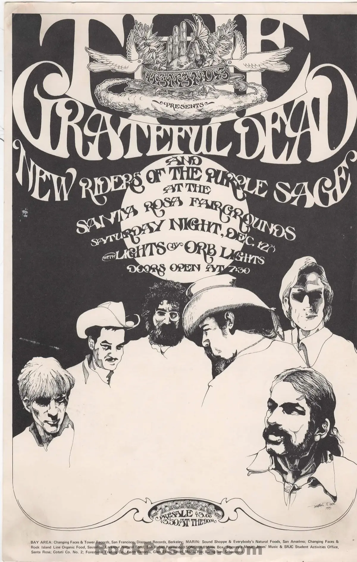 Auction - Aor 4.95 - Grateful Dead - 1970 Handbill - Santa Rosa Fairgrounds -  Excellent 1