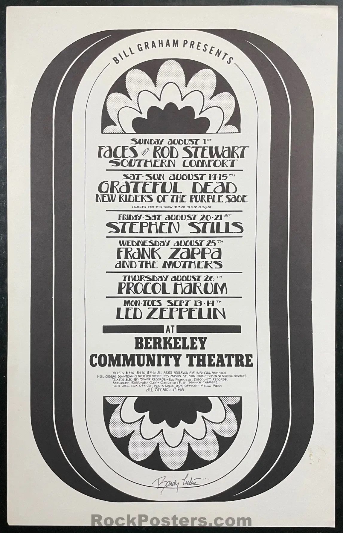 Auction - Grateful Dead - Frank Zappa - Randy Tuten Signed - 1971 Poster - Berkeley - Excellent 1