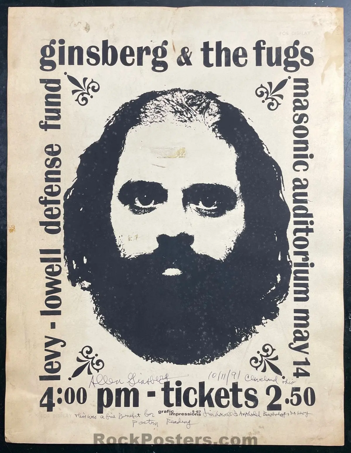 Auction - Allen Ginsberg - The Fugs - Signed - Cleveland, Oh - 1967 Board Poster - Very Good 1