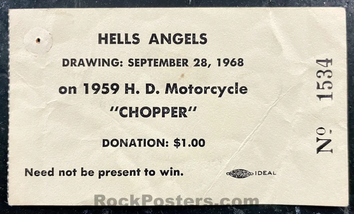 Auction - Hells Angels - Motorcycle Raffle - 1968 Handbill & Ticket - Excellent 2