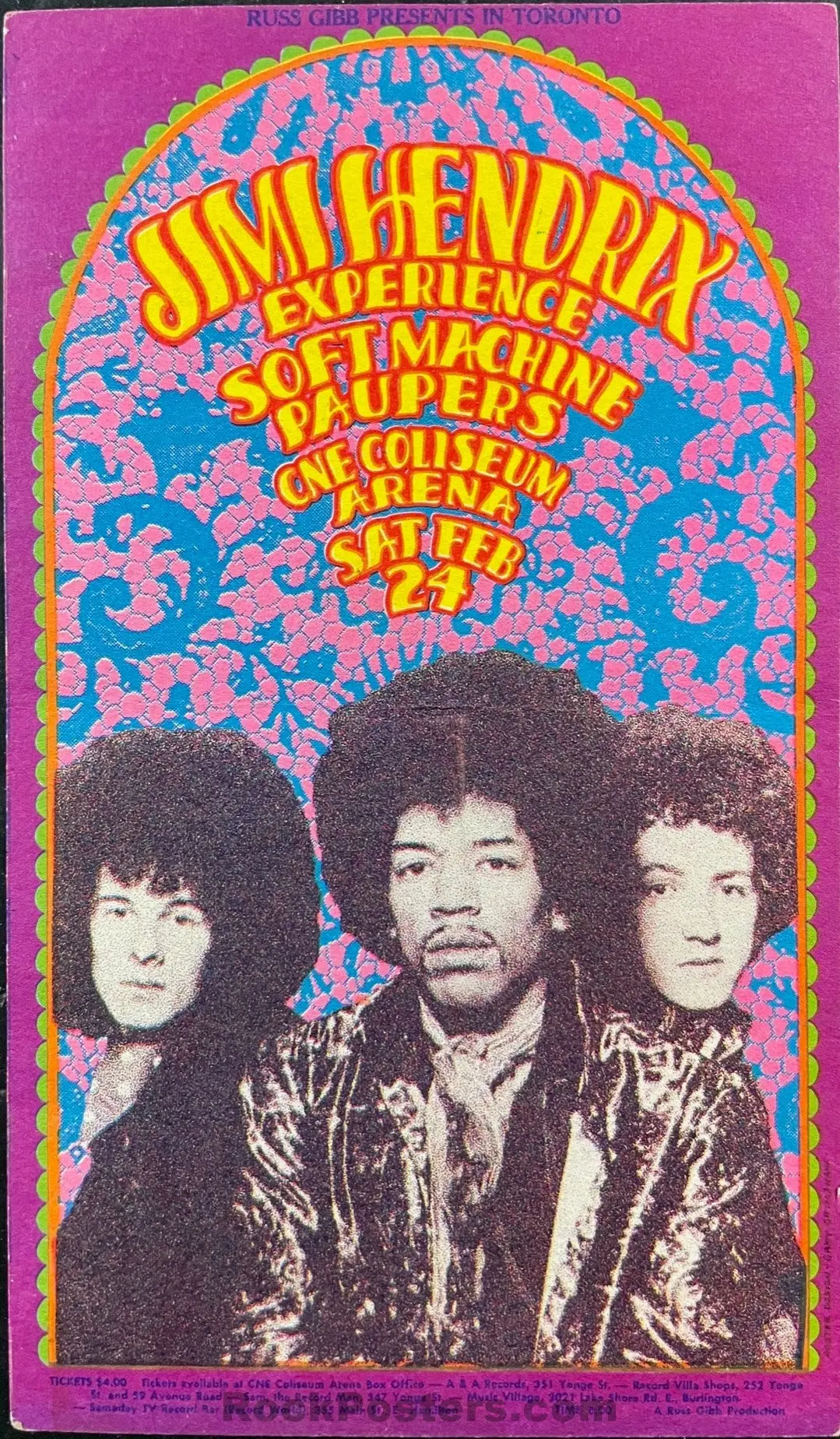 Auction - Jimi Hendrix - Soft Machine - 1968 Handbill - Toronto - Excellent 1