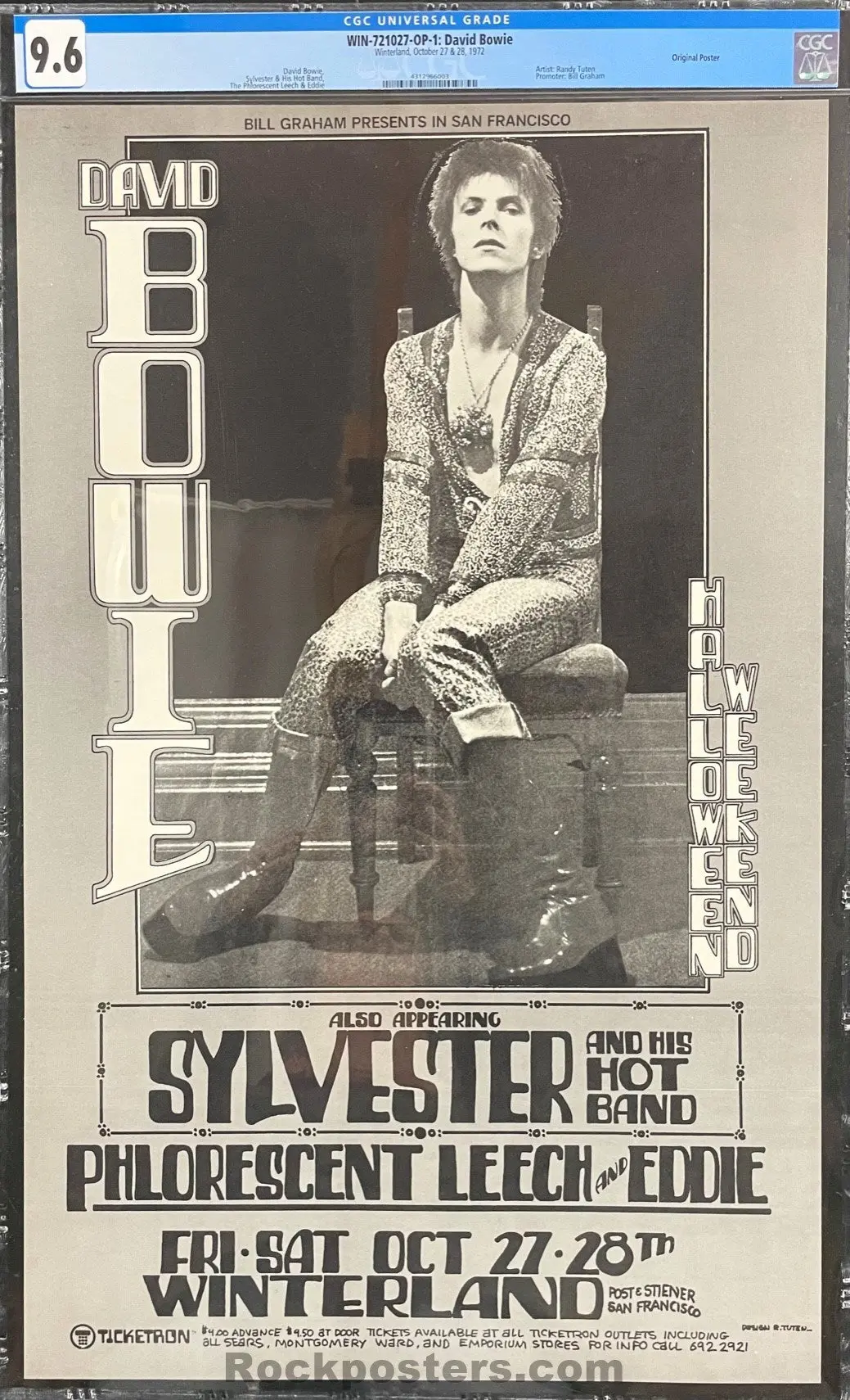 Auction - David Bowie - Flo & Eddie - Randy Tuten - 1972 Poster - Winterland - Cgc Graded 9.6 1