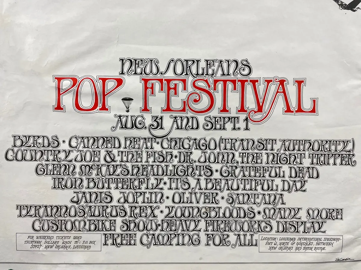 Auction - Psychedelic - Grateful Dead Janis Joplin - New Orleans Pop Festival - 1969 Poster - Very Good 2