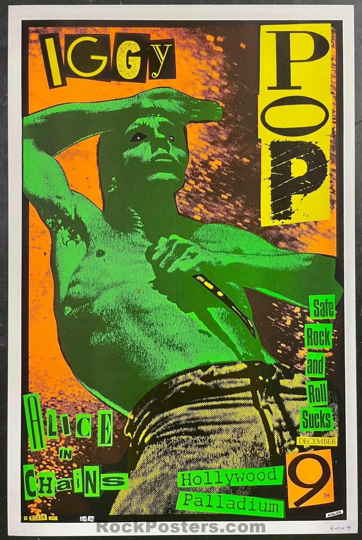 Auction - Iggy Pop - Frank Kozik Signed - 1990 Poster - Hollywood Palladium - Near Mint Minus 1