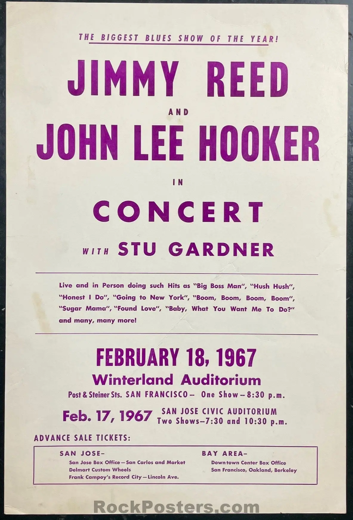 Auction - John Lee Hooker - Bg-49 - Winterland - 1967 Board Poster - Excellent 1