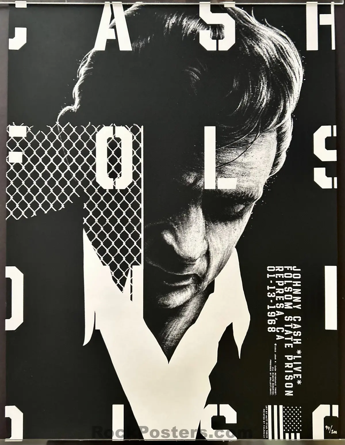 Auction - Johnny Cash - Folsom Prison - Commemorative - Silkscreen Poster - Matt Ryan Tobin - Mint 1