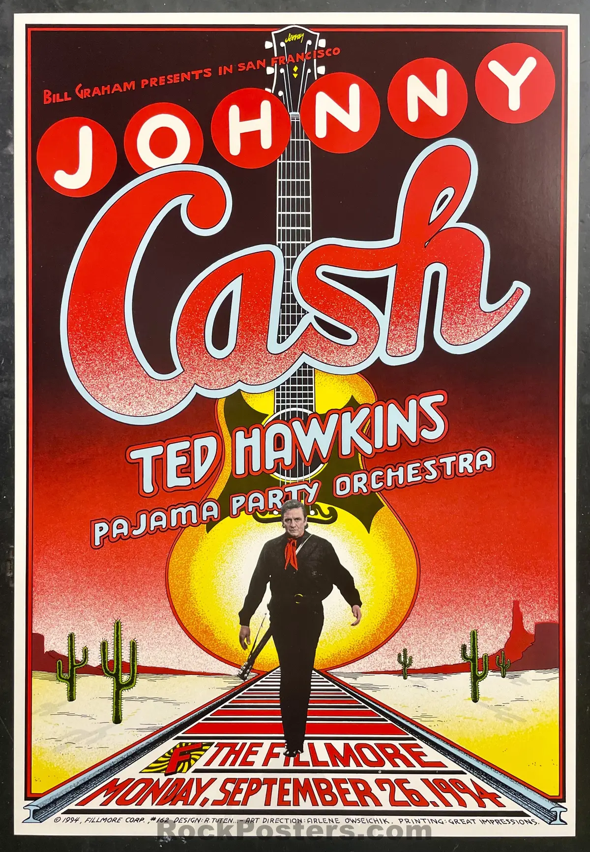 Auction - Johnny Cash - Randy Tuten - 1994 Poster - Fillmore Auditorium - Near Mint 1