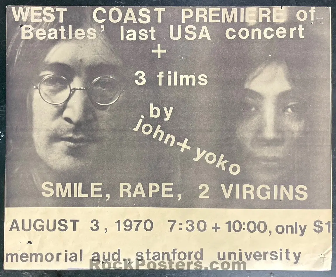 Auction - Beatles - John Lennon & Yoko Ono - 1970 Film Poster - Stanford University - Very Good 1