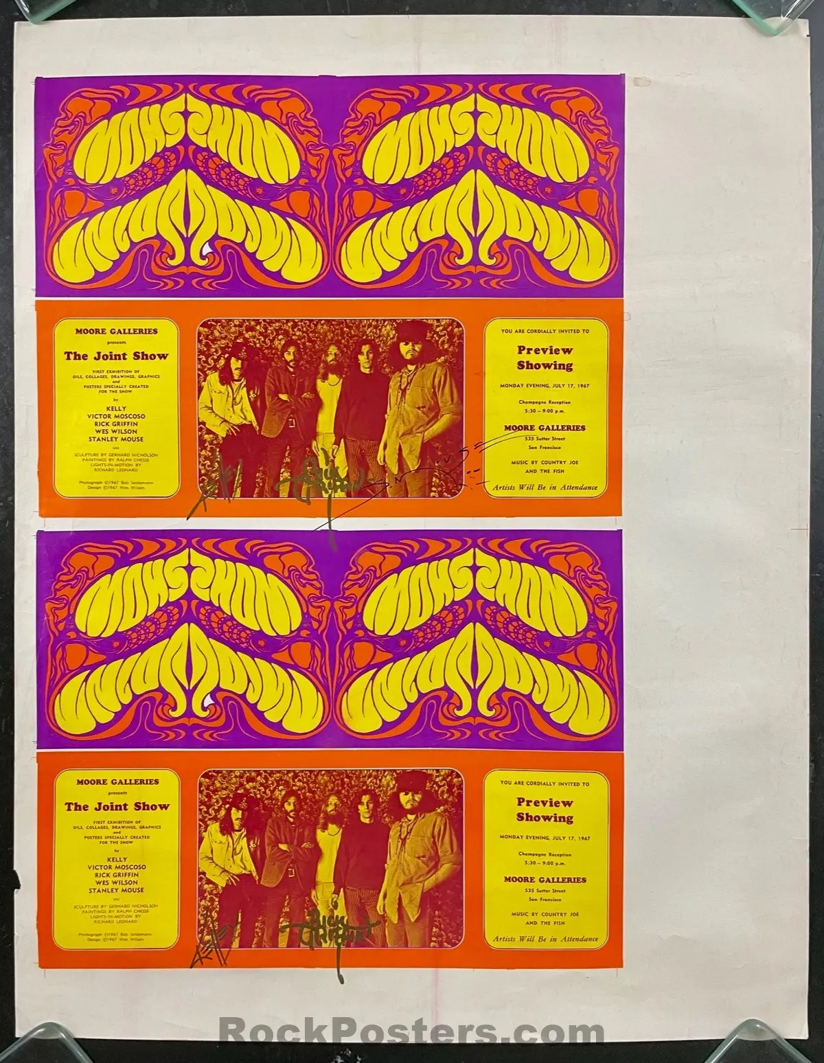 Auction - Joint Show Invitation - Griffin, Kelley & Mouse Signed - 1967 Uncut Sheet - Excellent 1