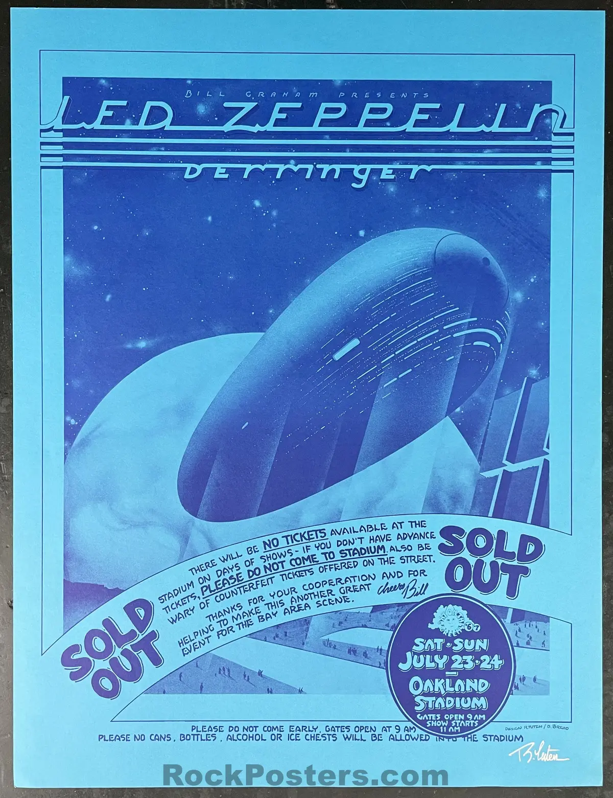 Auction - Led Zeppelin - 1977 Poster - Randy Tuten Signed - Oakland Stadium - Excellent 1
