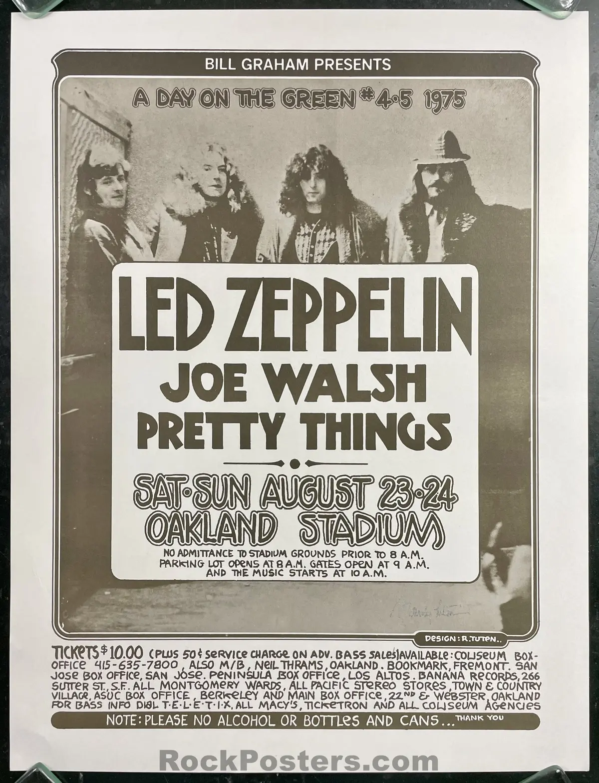 Auction - Led Zeppelin Joe Walsh - Randy Tuten Signed - Oakland Stadium - 1975 Poster - Near Mint Minus 1