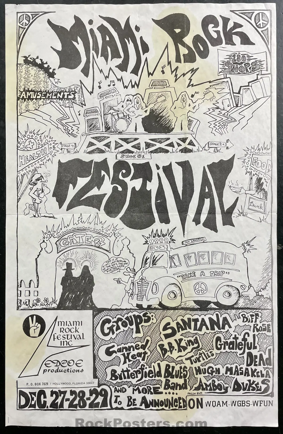 Auction - Miami Pop Festival - Grateful Dead - 1968 Poster - Florida - Very Good 1