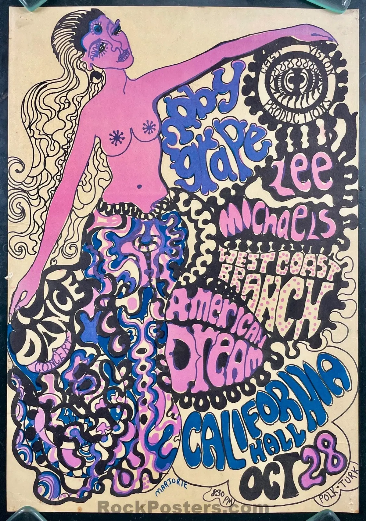 Auction - Moby Grape - 1966 Poster - California Hall - Excellent 1