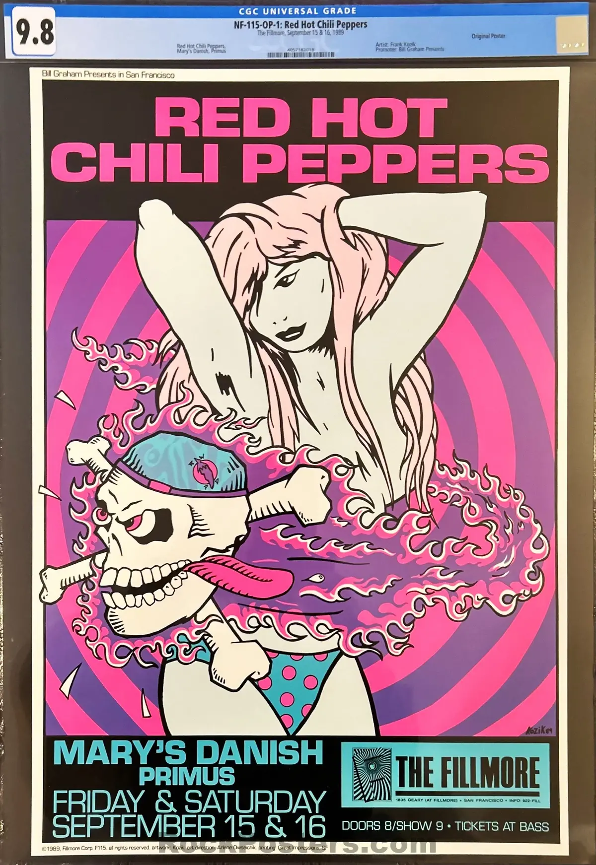 Auction - Nf-115 - Red Hot Chili Peppers - Frank Kozik - 1989 Poster - Fillmore Auditorium - Cgc Graded 9.8 1