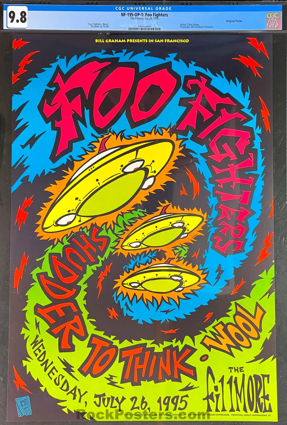 Auction - Nf-195 - Foo Fighters - Chris Shaw - 1995 Poster - The Fillmore - Cgc Graded 9.8 1