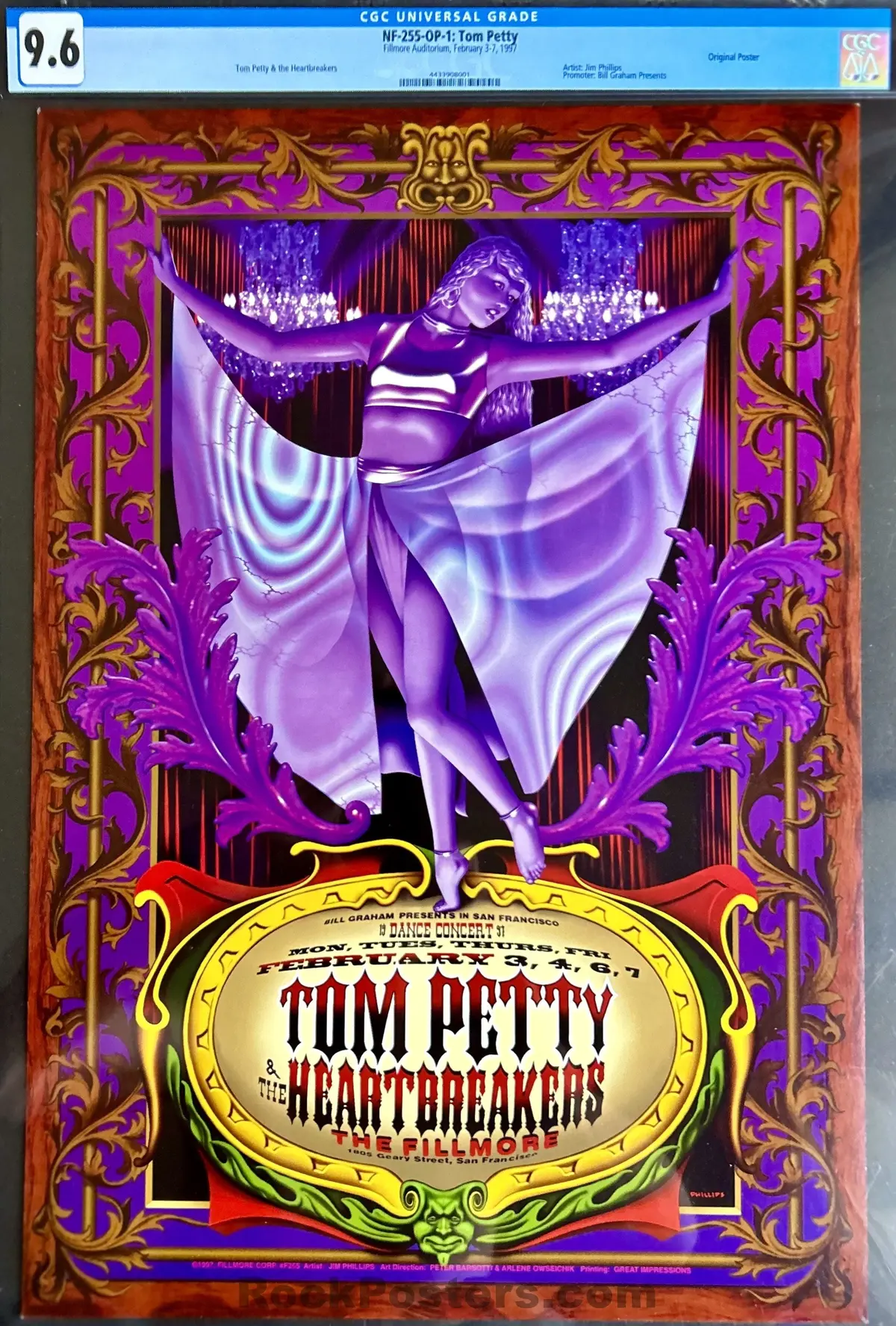 Auction -  Nf-255 - Tom Petty - Jim Phillips - 1997 Concert Poster - The Fillmore - Cgc Graded 9.6 1
