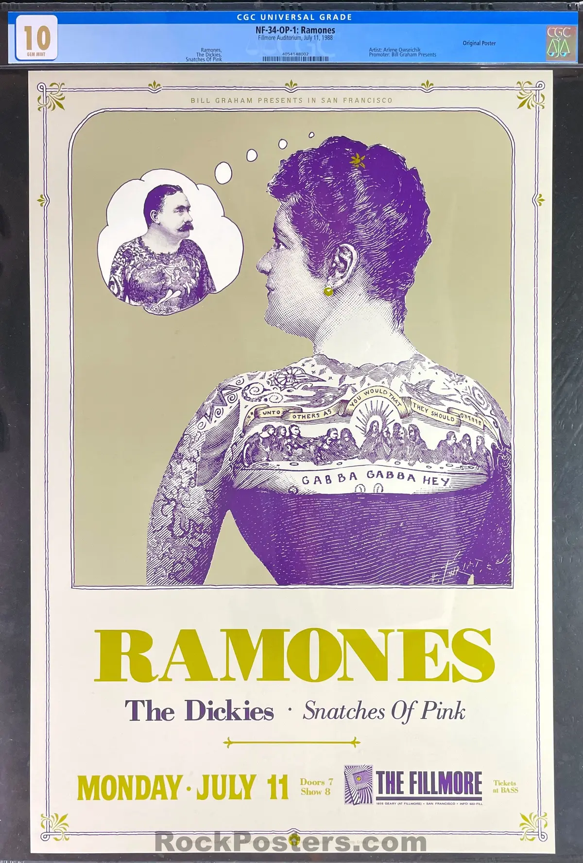 Auction - Nf-34 - The Ramones - Arlene Owseichik - 1988 Poster - The Fillmore  - Cgc Graded 10 Gem Mint 1