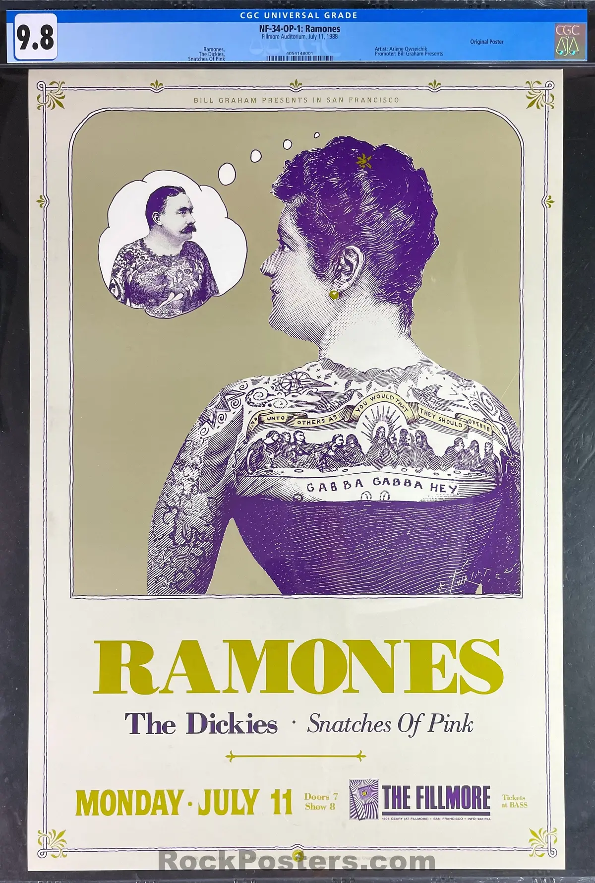 Auction - Nf-34 - The Ramones - 1988 Poster - The Fillmore  - Cgc Graded 9.8 1