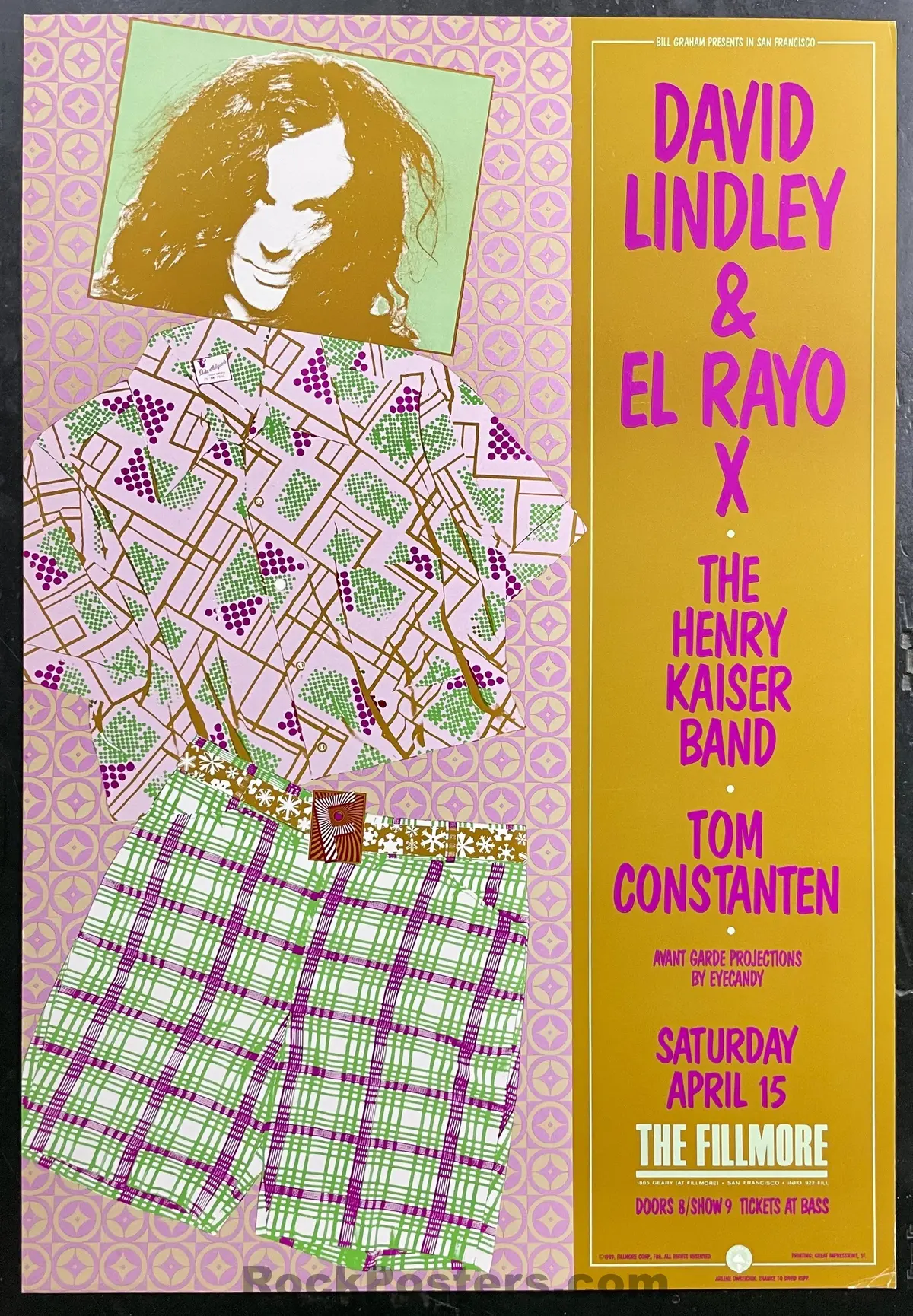 Auction - Nf-88 - David Lindley - 1989 Poster - The Fillmore - Excellent 1