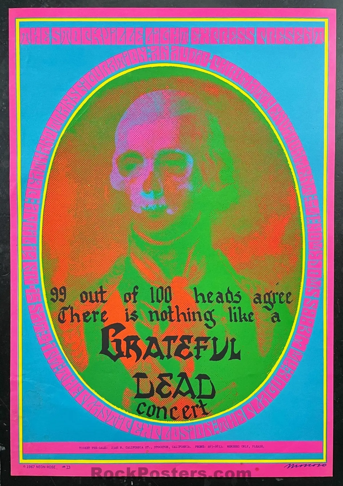 Auction - Neon Rose 13 - Grateful Dead - Victor Moscoso - 1967 Variant Poster - Excellent 1