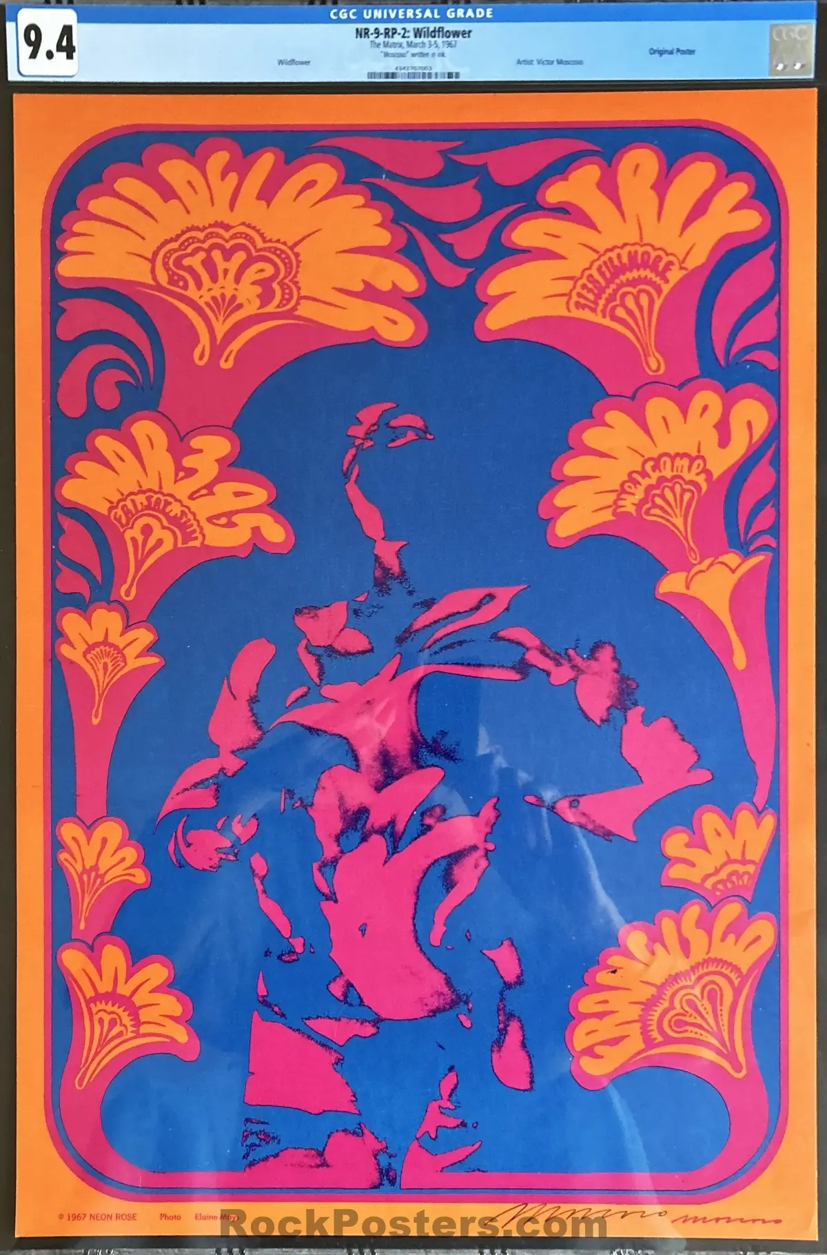 Auction - Neon Rose 9-Rp-2 - Wildflower - Victor Moscoso  Signed - 1967 Poster - The Matrix - Cgc Graded 9.4 1