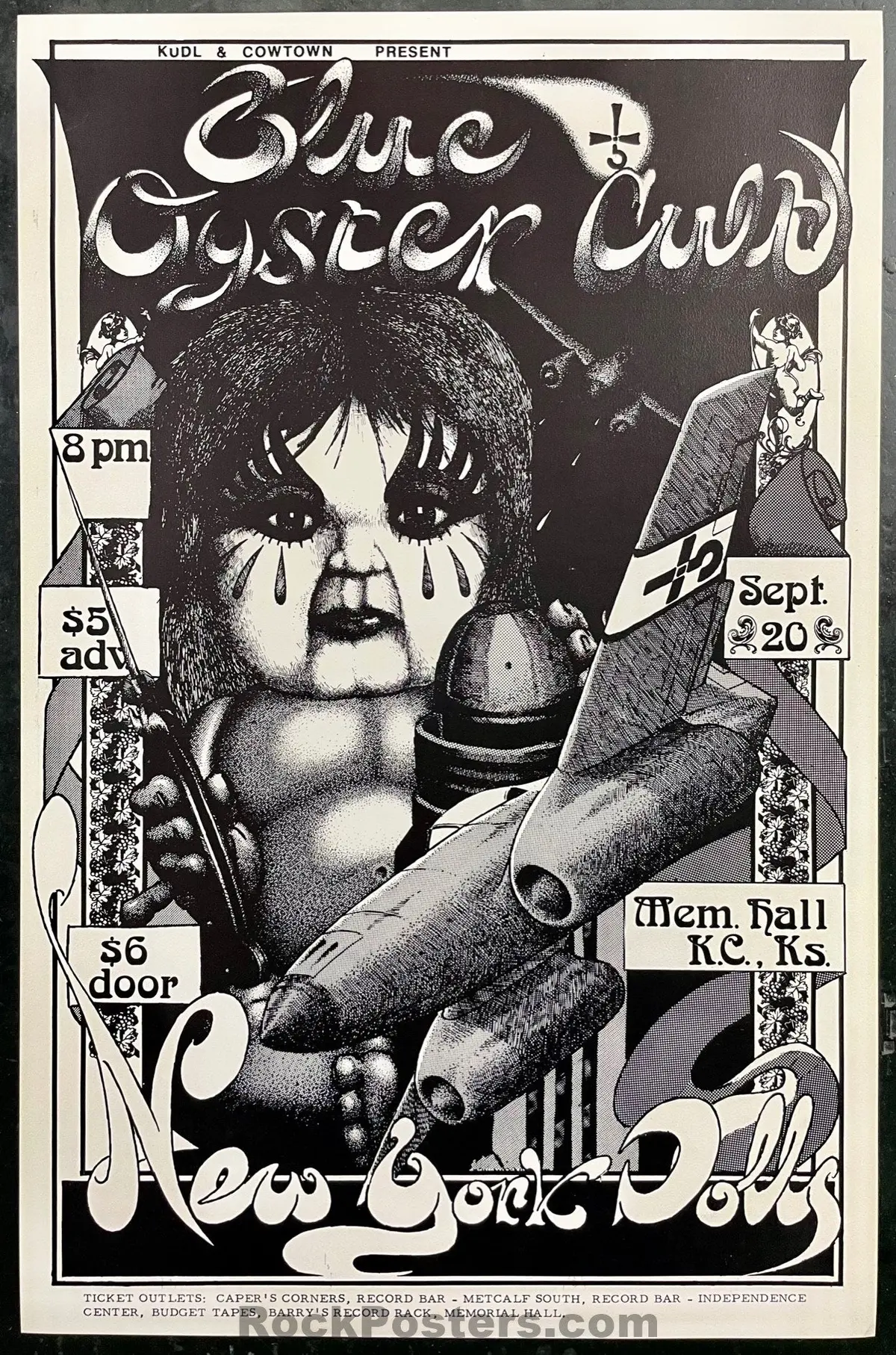 Auction - New York Dolls - Blues Oyster Cult - Memorial Hall Kansas - 1974 Concert Poster - Near Mint 1