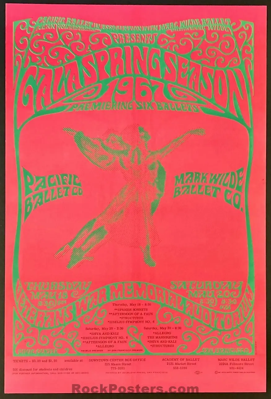 Auction - Psychedelic Pacific Ballet - Bob Schnepf - 1967 Poster - San Francisco - Mint 1