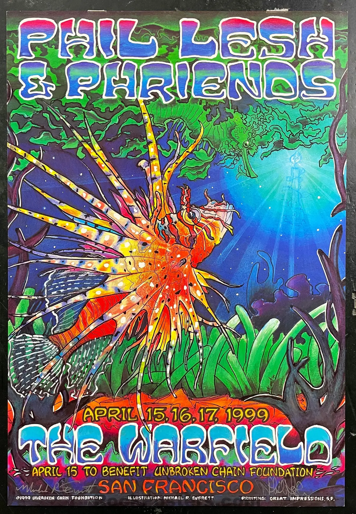 Auction - Phil Lesh & Phriends - Michael Everett Signed - 1999 Poster - The Warfield - Excellent 1