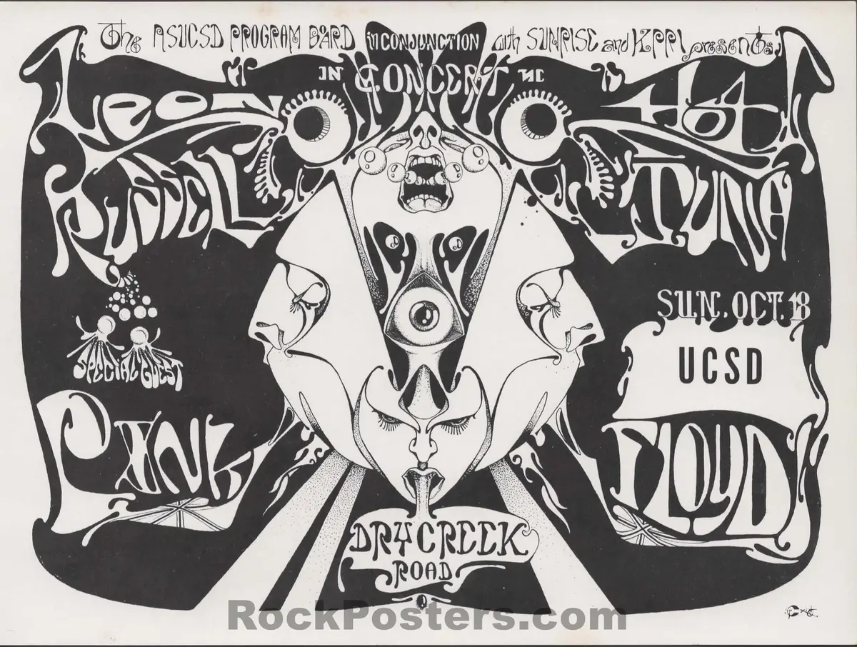Auction - Pink Floyd - Leon Russell - 1970 Handbill -  San Diego - Near Mint 1