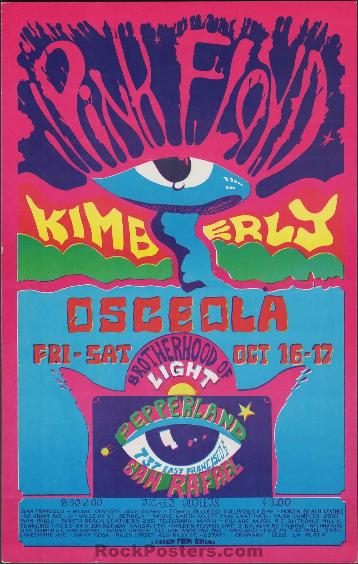 Auction - Pink Floyd - Pepperland - Marin County - 1970 Concert Handbill - Near Mint Minus 1