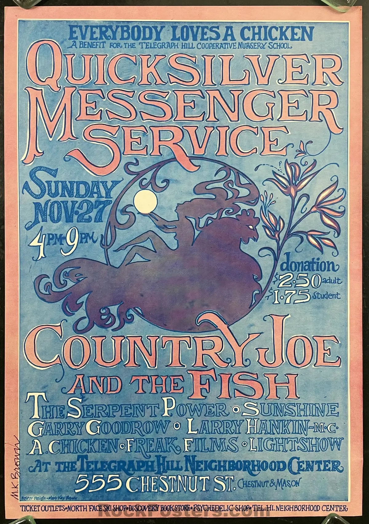Auction - Quicksilver Messenger - Mary Kay Brown Signed - San Francisco - 1968 Benefit Poster - Near Mint Minus 1