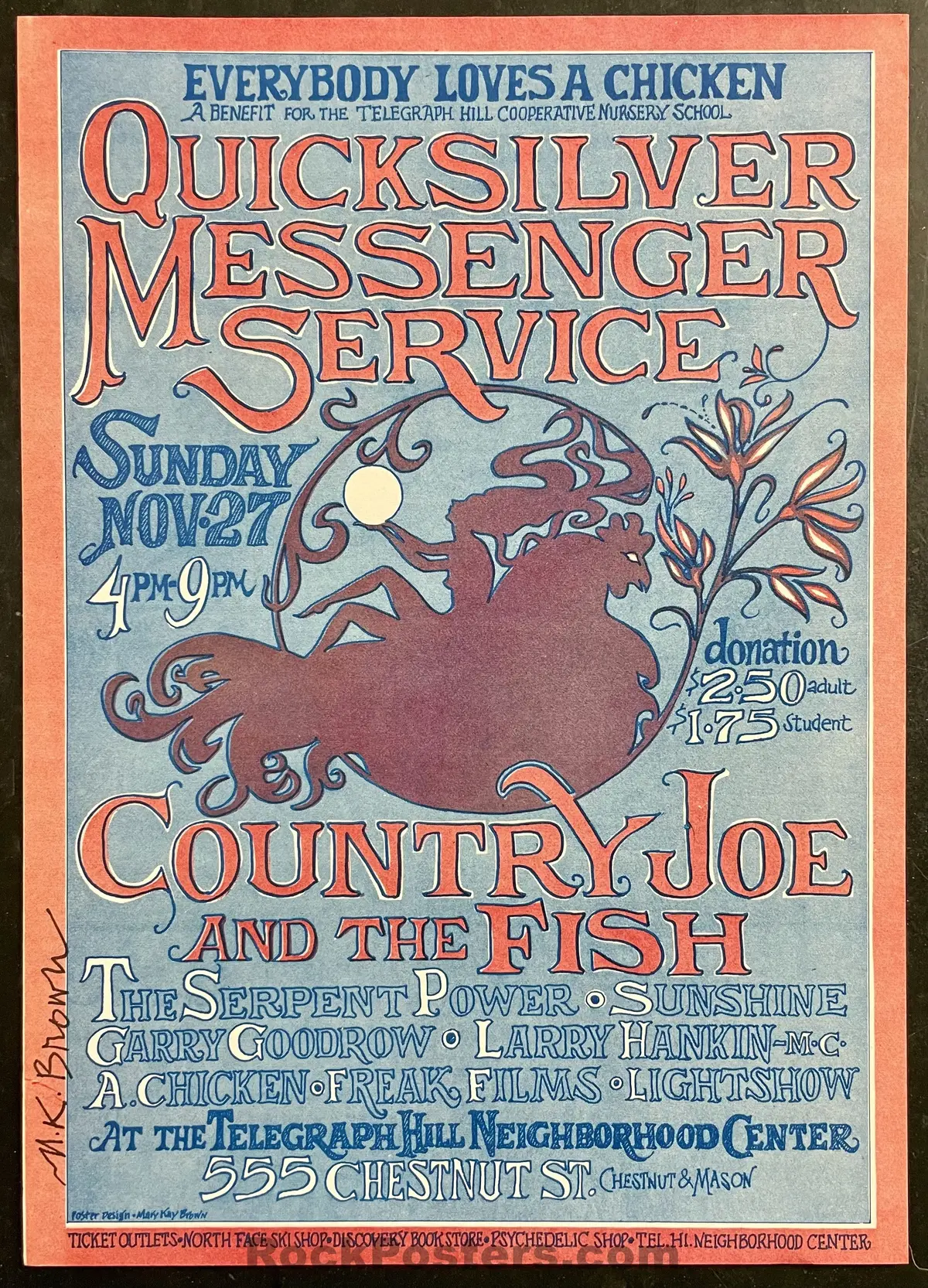Auction - Quicksilver - Country Joe & Fish - Mary Kay Brown Signed -  1966 Handbill - Near Mint 1