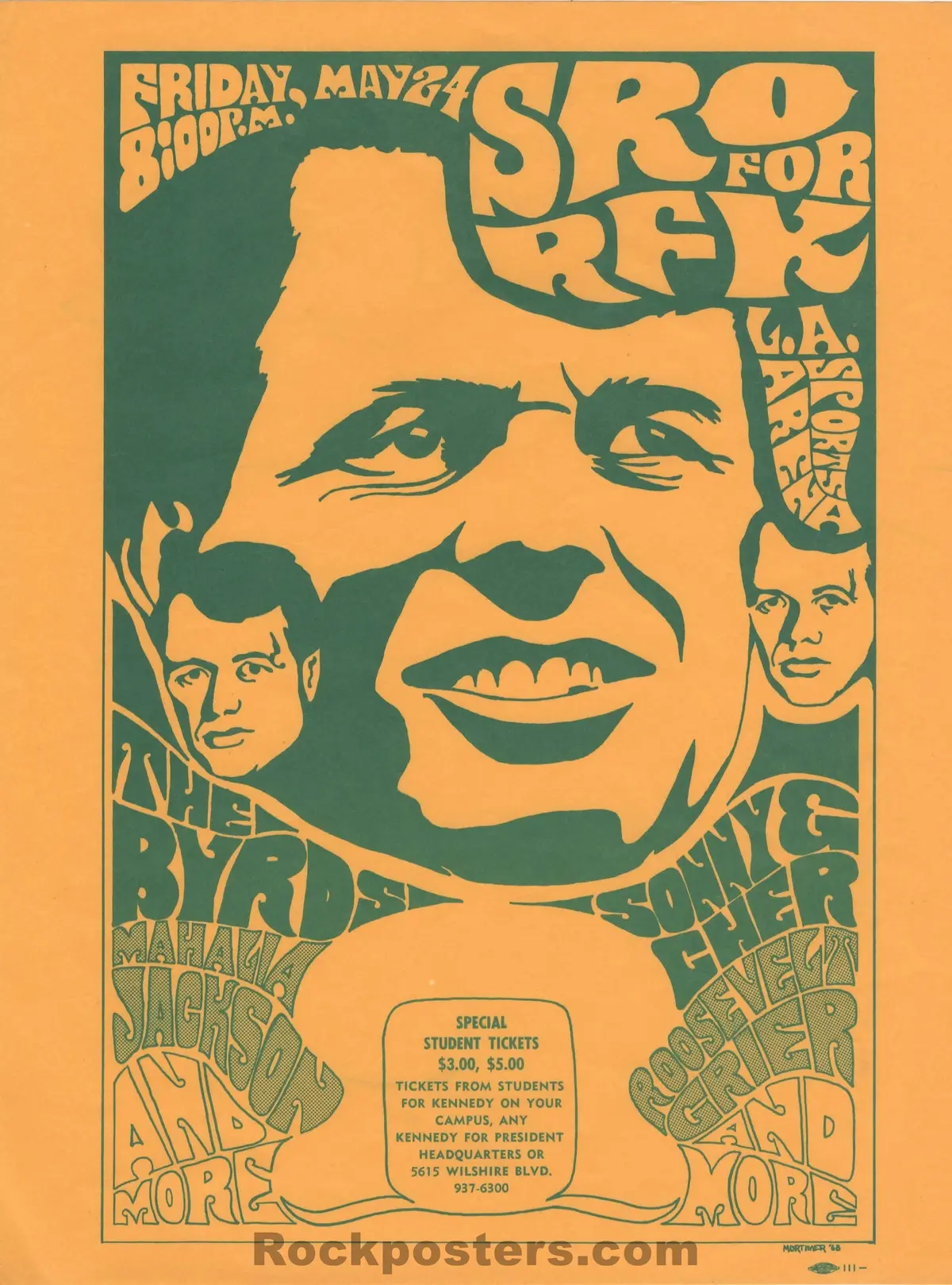 Auction - Political -  Rfk Benefit Concert - The Byrds - 1968 Handbill - Excellent 1