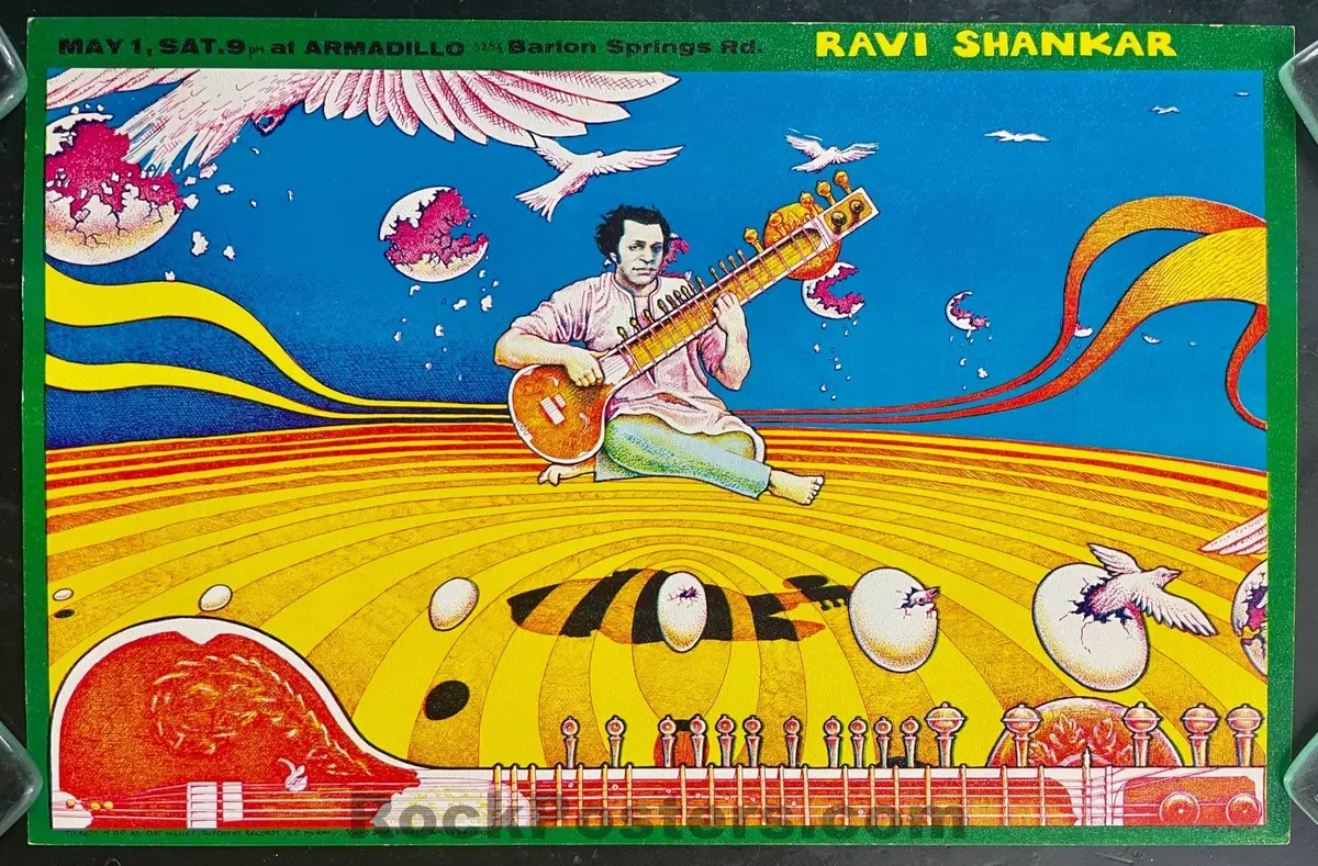Auction - Ravi Shankar - Jim Franklin - 1971 Poster - Armadillo World Headquarters - Austin Texas  - Near Mint 1