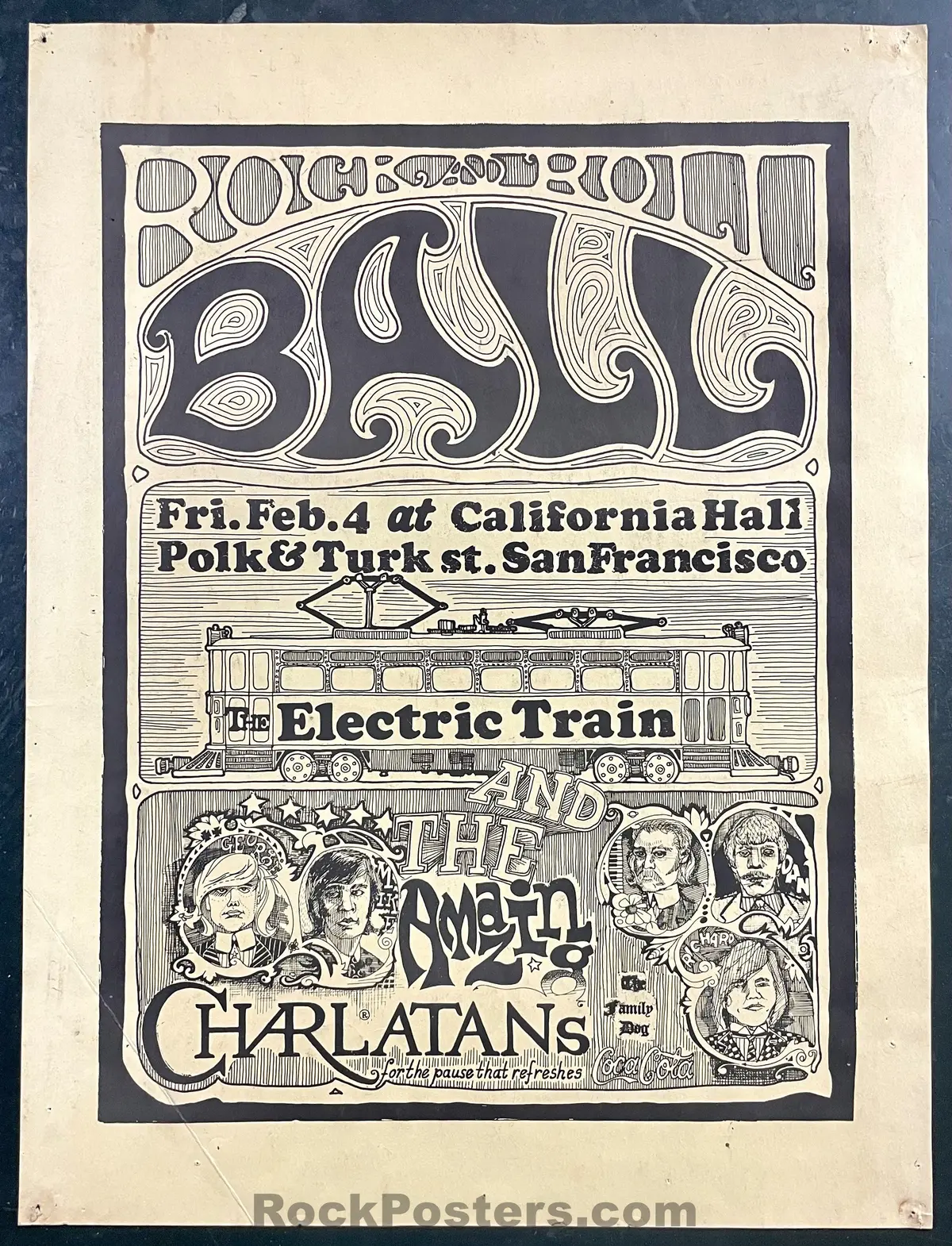 Auction - The Charlatans - Rock N' Roll Ball - 1966 Poster - California Hall - Very Good 1