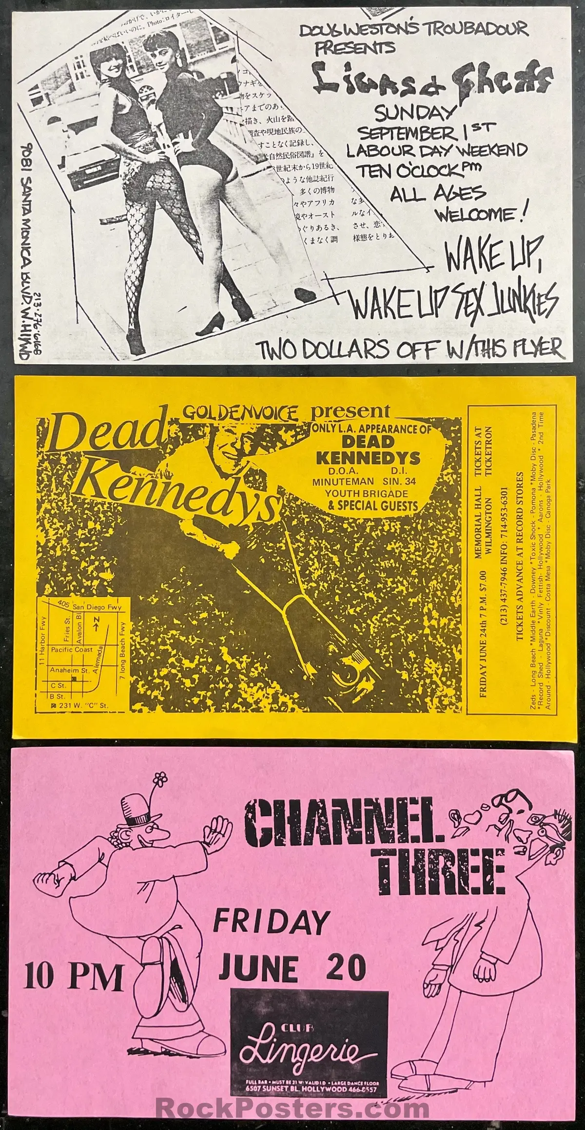 Auction - Punk Rock - Dead Kennedys - Hollywood - 1980S Handbills (3) - Near Mint Minus 1