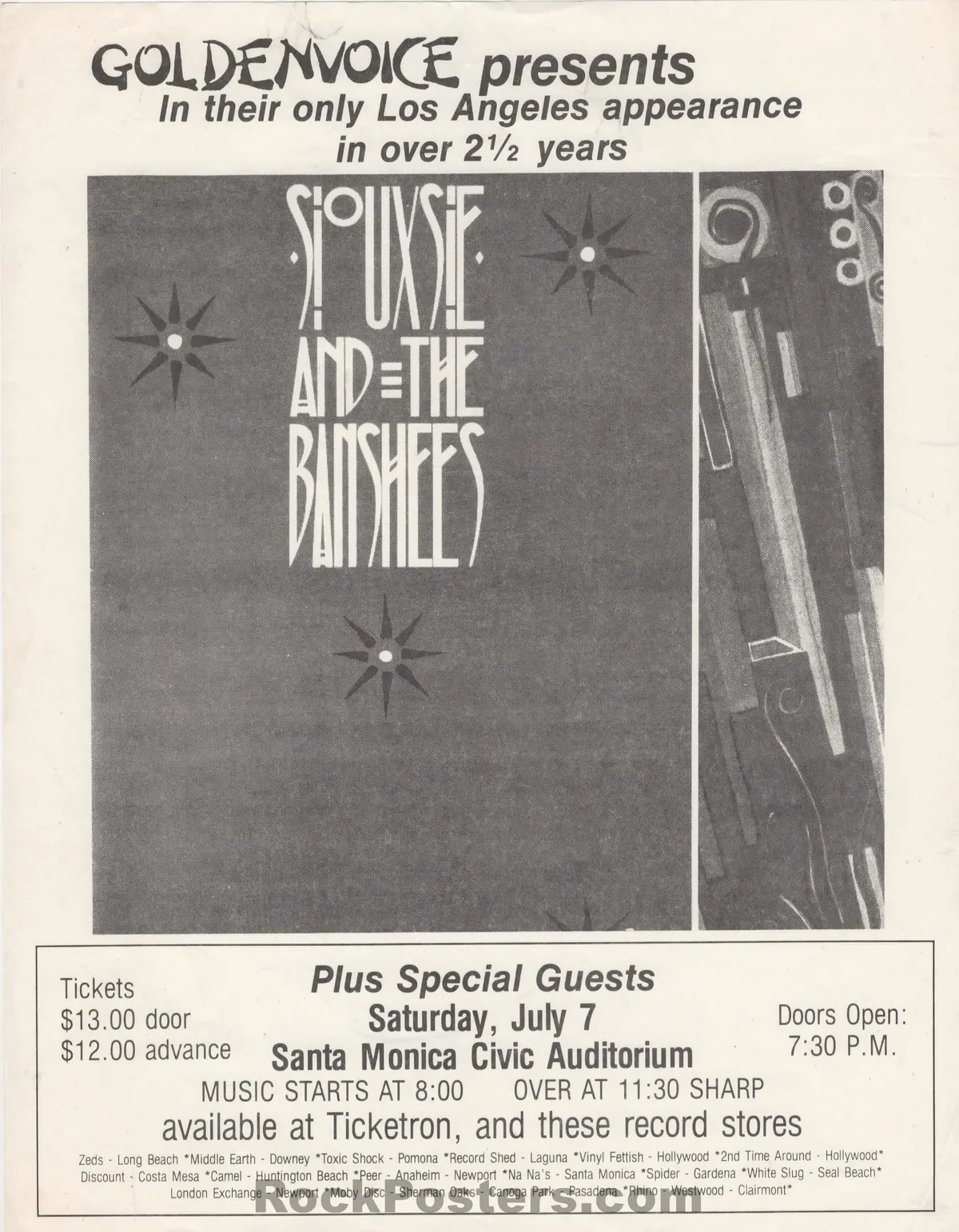 Auction - Siouxsie And The Banshees - Gun Club - 1984 Punk  Flyer - Santa Monica Civic - Excellent 1