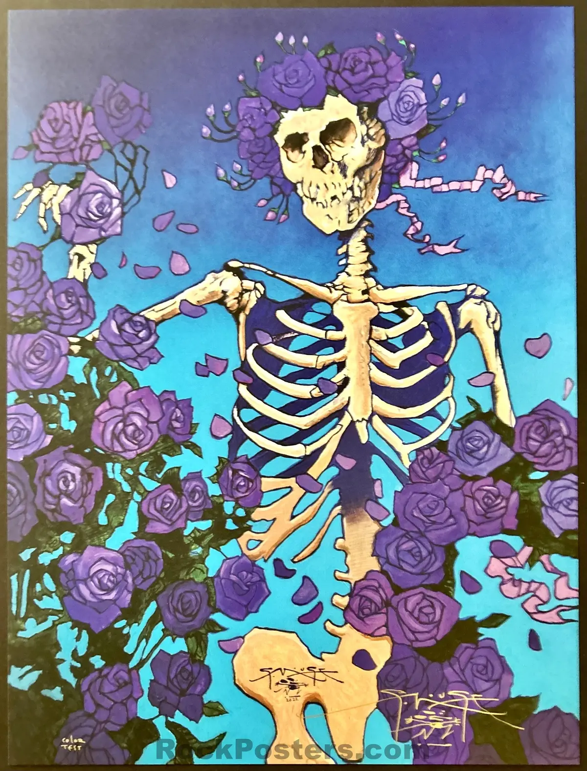 Auction - Skeleton & Roses - Stanley Mouse Signed - Test Print - Mint 1
