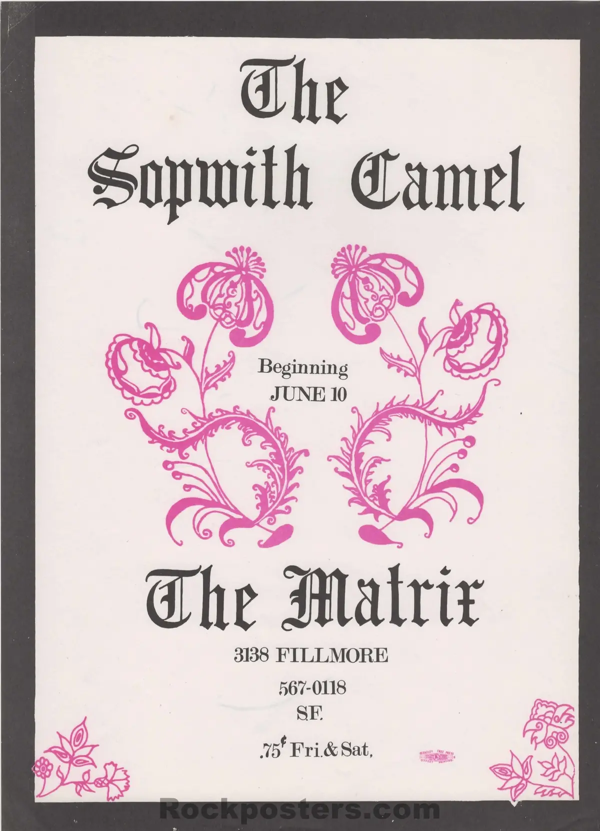 Auction - Sopwith Camel - 1966 Handbill -  The Matrix - Near Mint Minus 1