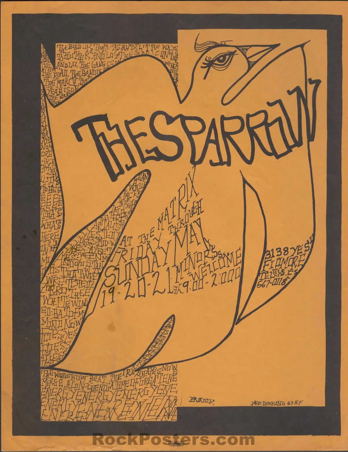Auction - Sparrow - Jack Downing - 1967 Handbill - The Matrix - Excellent 1
