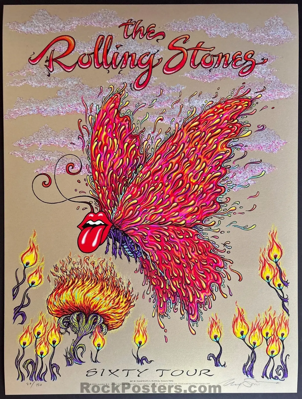 Auction - Rolling Stones - Sixty Tour '22 - Metallic Gold Silkscreen - Marq Spusta - Mint 1